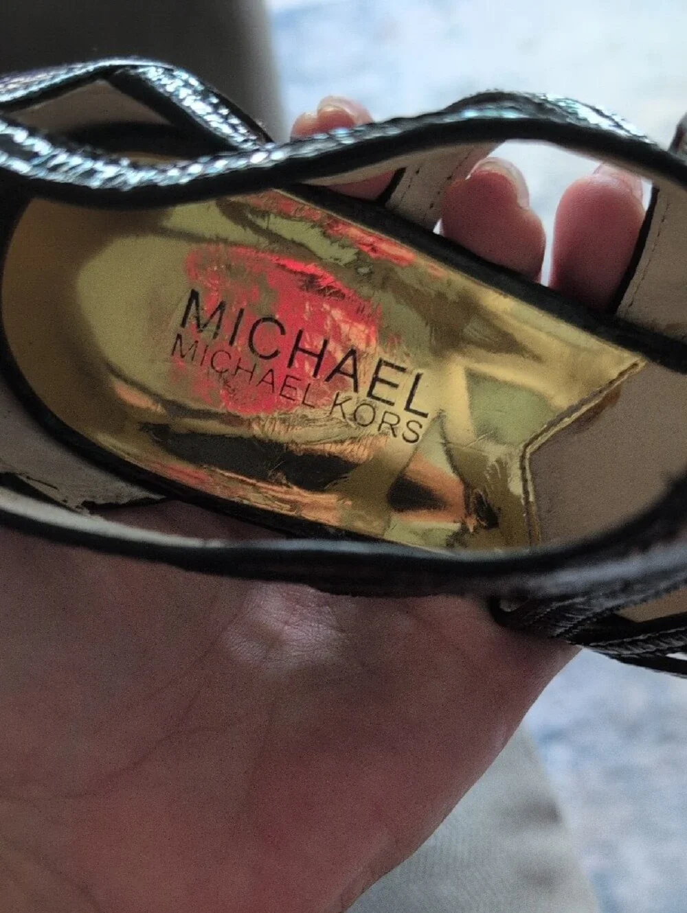 Michael Kors Berkeley T Black Patent Leather Strappy Heels with Gold Zip